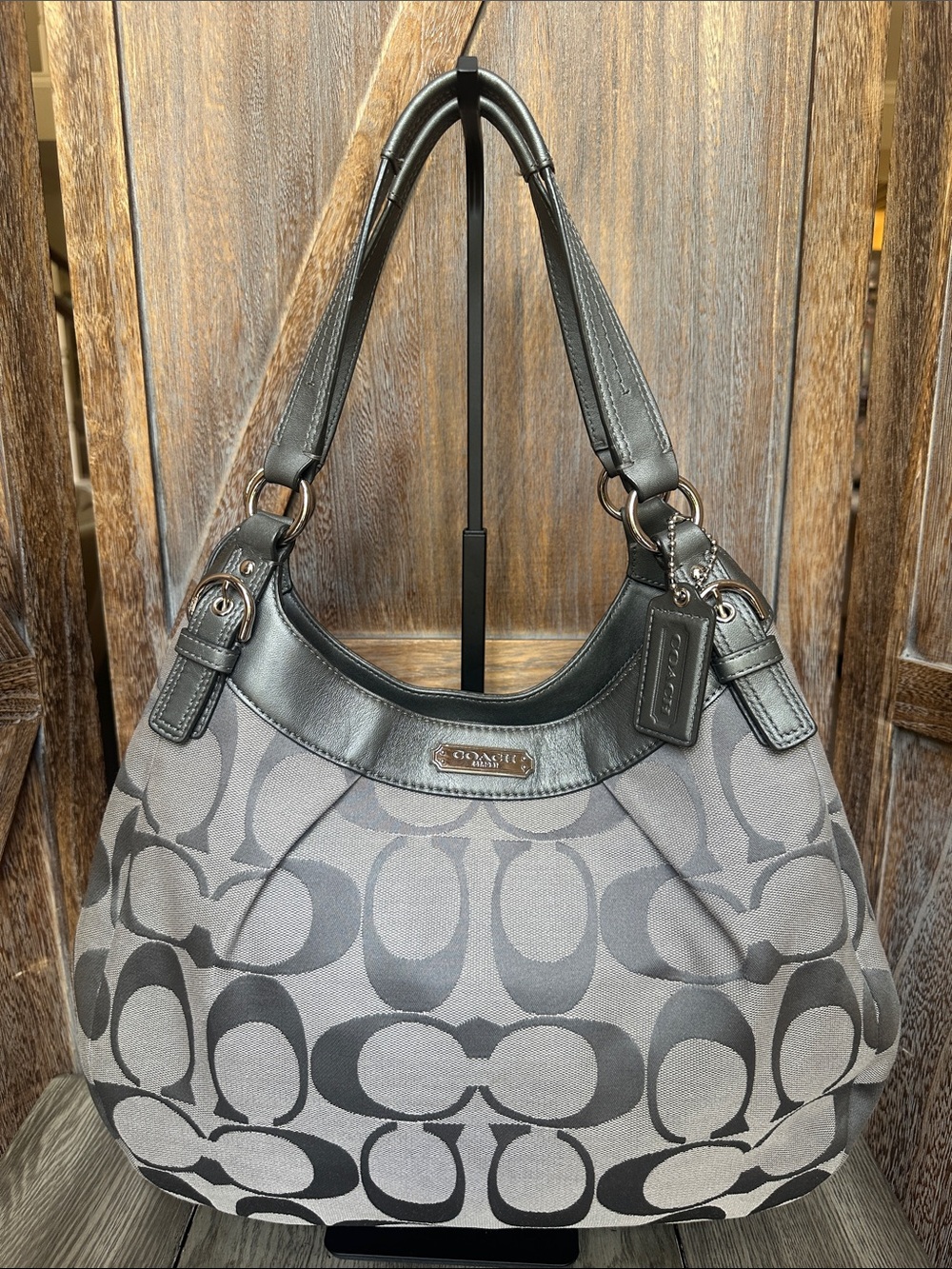 Coach F19251 Signature C Jacquard Canvas Hobo Bag in Charcoal Gray
